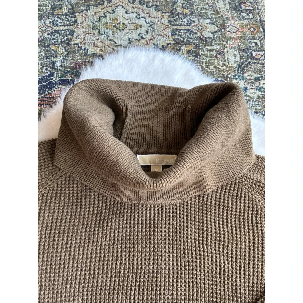 Michael Kors Womens Brown Waffle Knit Turtleneck Sweater‎ Pullover M